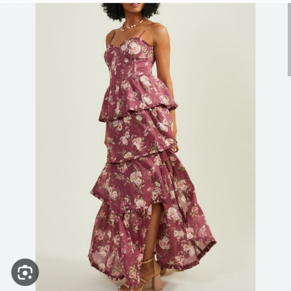 Floral corset top slit maxi dress (Valentines Day Dress)